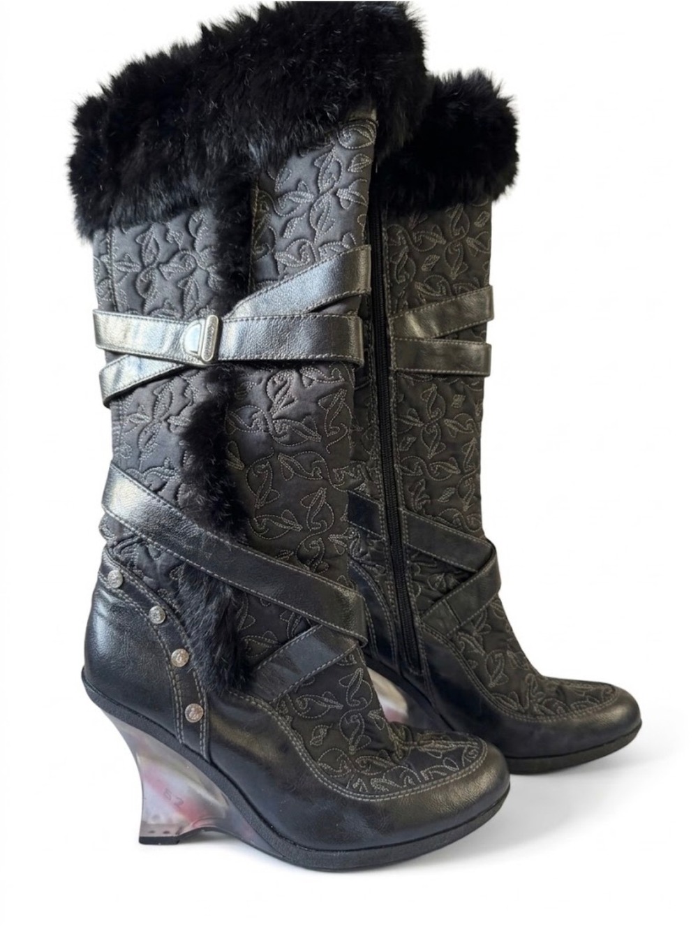 Vintage Y2K Baby Phat Odessa Faux Fur Clear Wedge Boots